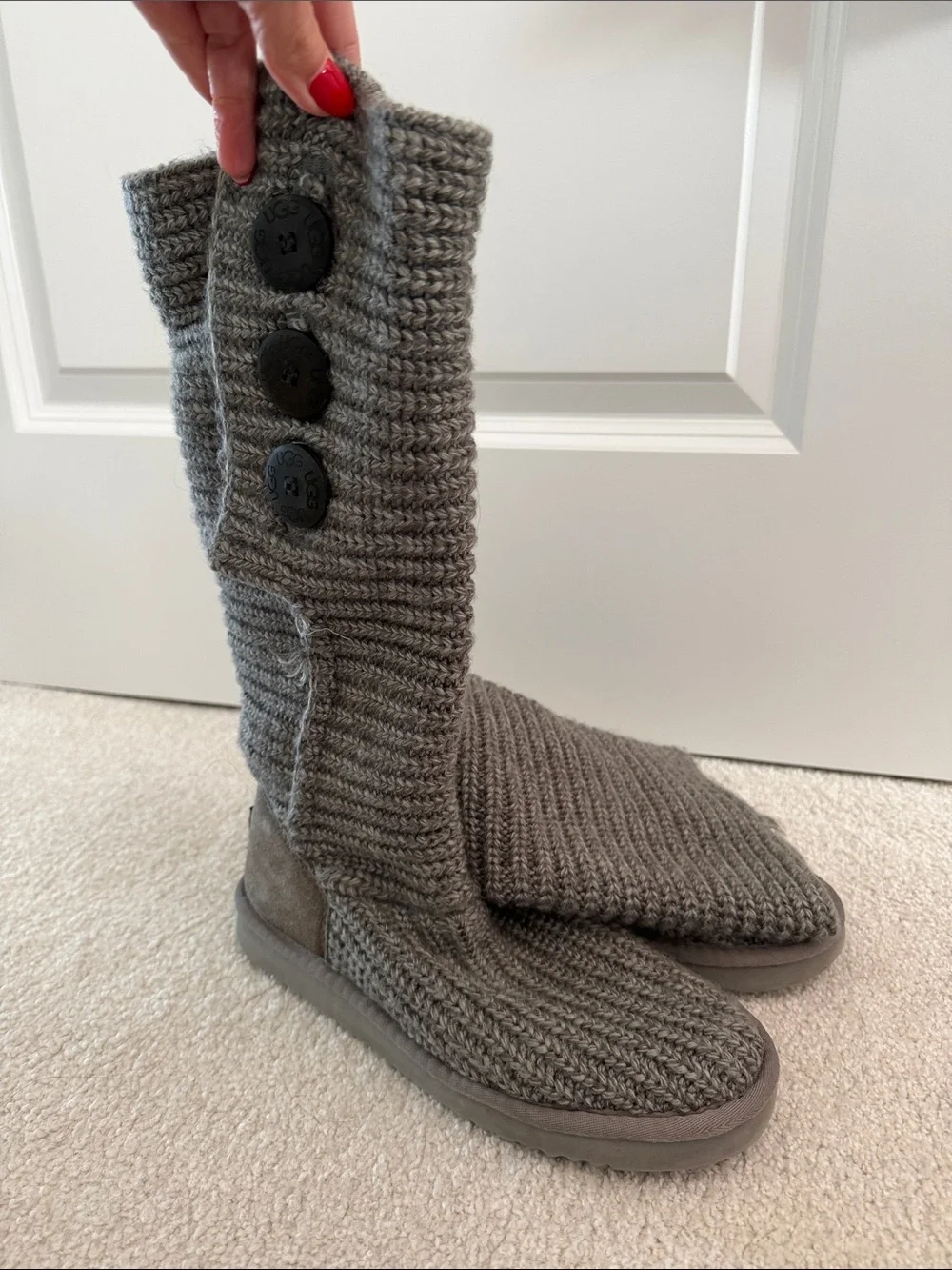 UGG Women's Gray Knit Fold-Over Bootie with Button Accents